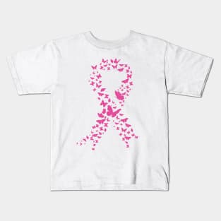 Pink Butterfly Ribbon Cancer Awareness Kids T-Shirt